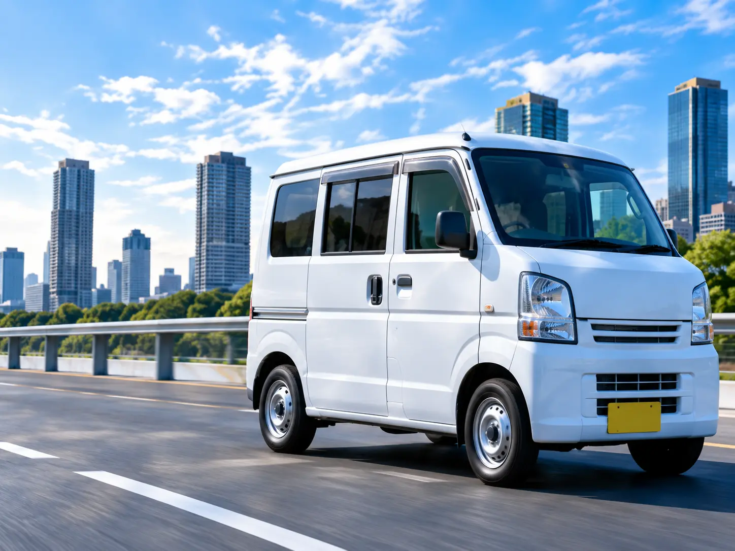 街を走る白い軽配送車
